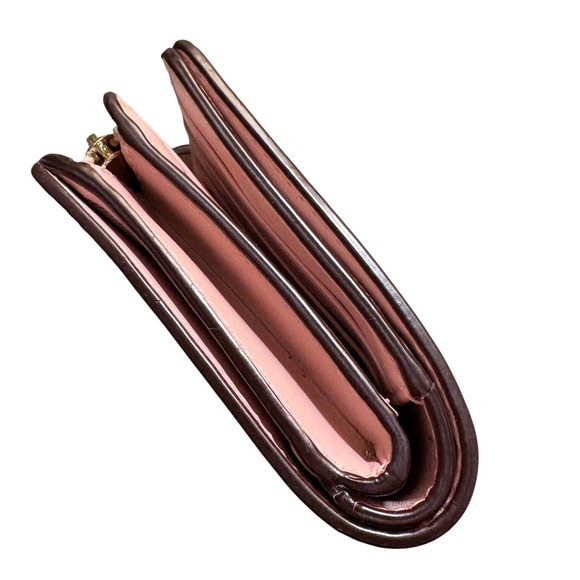 Coach Medium Corner Zip Wallet Signature Canvas Khaki Pink - Picture 3 of 12